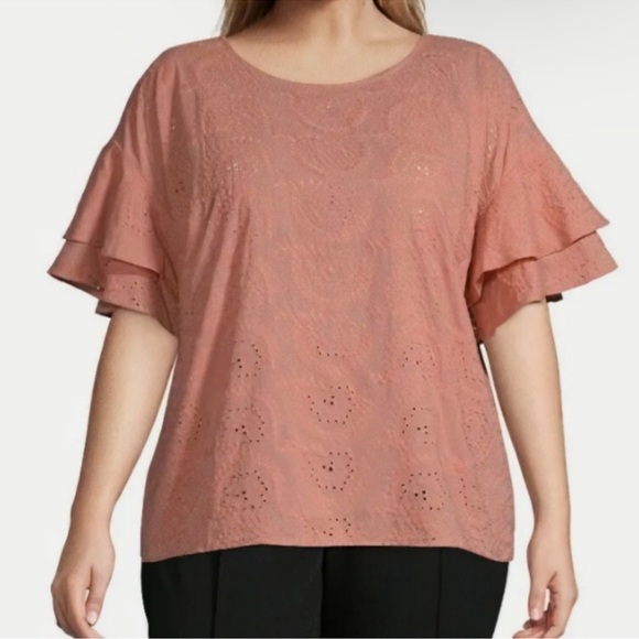 LIZ CLAIBORNE Ruffle Sleeves Eyelet Blouse. Size 3XL - Picture 1 of 7